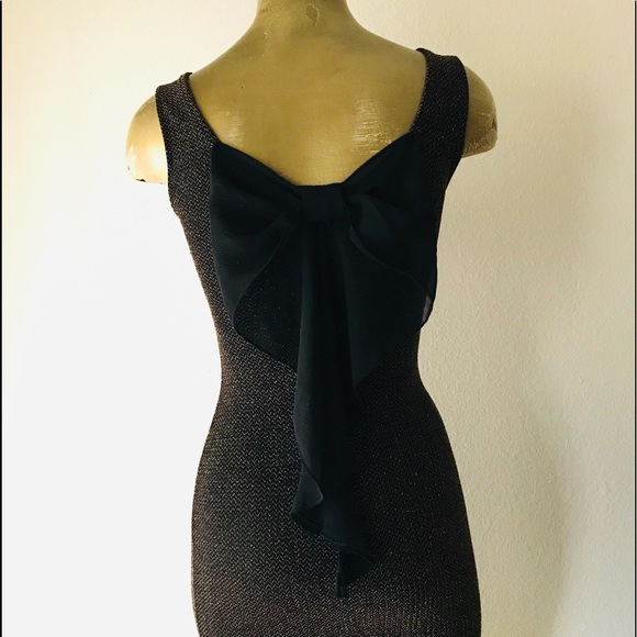 JANUARY 7 Shimmery BLACK GOLD Bodycon MINI DRESS With BOW Detail Back S - Picture 2 of 11